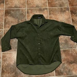 Green cord oversized long sleeve top